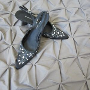 Naturalizer Black Satin/Crystal Slingback Shoe